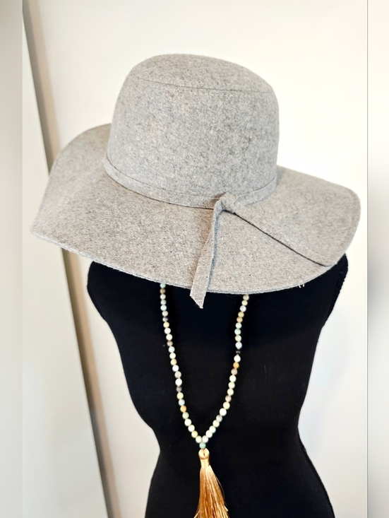 Accessories - Gray Wool Blend Wide Brim Floppy Hat Boho Coastal Grandma Chic Elegant Minimalis